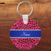 Individuelle Name Rosa Leoparden druckblau Streife Schlüsselanhänger (Vorderseite)