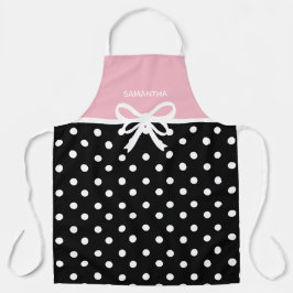 Individuelle Name Rosa Schwarzer Polka Dot Ribbon  Schürze