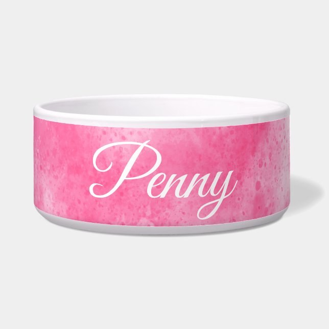 Individuelle Name Rosa Spritzer Keramik Pet Bowl Napf (Vorderseite)