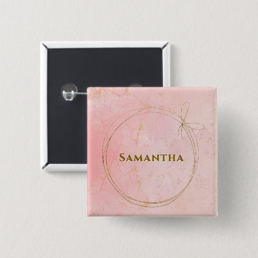 Individuelle Name Rosa und Gold Square Button (Vorne & Hinten)