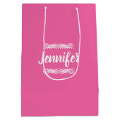 Individuelle Name rosa und weiß Mittlere Geschenktüte (Rückseite)
