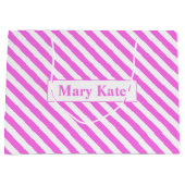 Individuelle Name Rosa/Weiße Streifen Große Geschenktüte (Vorderseite)