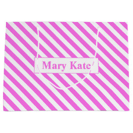 Individuelle Name Rosa/Weiße Streifen Große Geschenktüte