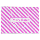 Individuelle Name Rosa/Weiße Streifen Große Geschenktüte (Rückseite)