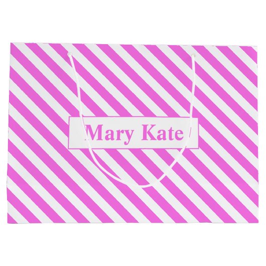 Individuelle Name Rosa/Weiße Streifen Große Geschenktüte (Rückseite)