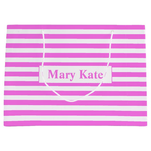 Individuelle Name Rosa/Weiße Streifen Große Geschenktüte (Vorderseite)