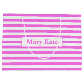 Individuelle Name Rosa/Weiße Streifen Große Geschenktüte (Rückseite)