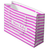 Individuelle Name Rosa/Weiße Streifen Große Geschenktüte (Vorderseite Schrägansicht)