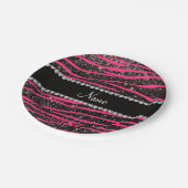 Individuelle Name Rosa Zebrastreifen schwarzer Gli Pappteller (Schrägansicht)