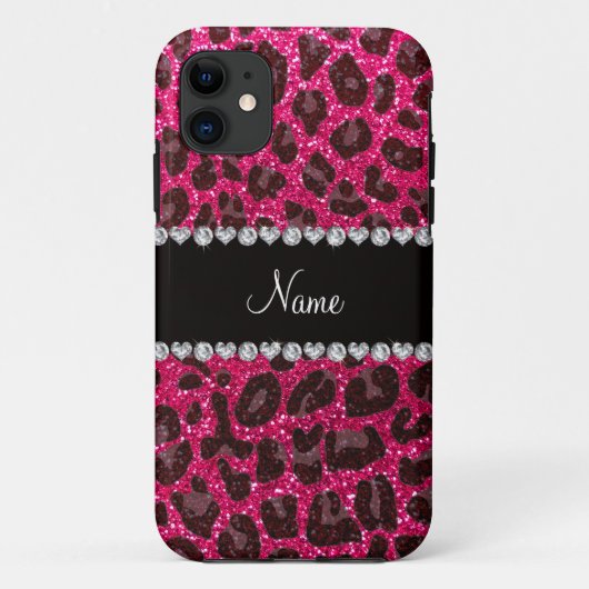 Individuelle Name Rose Rosa Glitzer Leopard Druck Case-Mate iPhone Hülle (Rückseite)