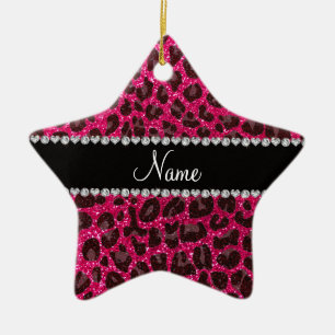 Individuelle Name Rose Rosa Glitzer Leopard Druck Keramik Ornament