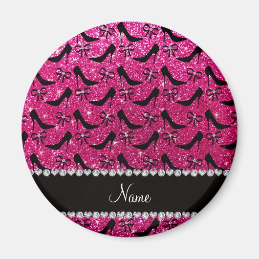 Individuelle Name Rose rosa Glitzer schwarz High H Magnet (Vorne)