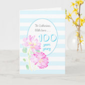 Individuelle Name Rosen und Streifen 100. Geburtst Karte (Gelbe Blume)