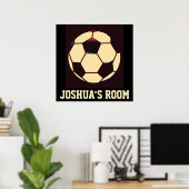 Individuelle Name Rot-Creme Black Soccer Ball Room Poster (Heimbüro)