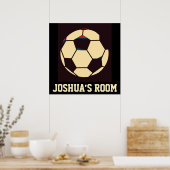 Individuelle Name Rot-Creme Black Soccer Ball Room Poster (Küche)