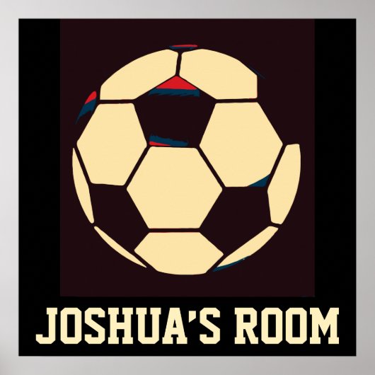 Individuelle Name Rot-Creme Black Soccer Ball Room Poster (Vorne)