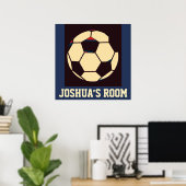 Individuelle Name Rot-Creme Black Soccer Ball Room Poster (Heimbüro)