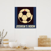 Individuelle Name Rot-Creme Black Soccer Ball Room Poster (Küche)