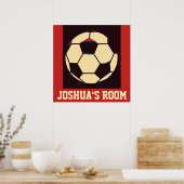 Individuelle Name Rot-Creme Black Soccer Ball Room Poster (Küche)