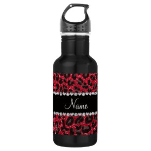 Individuelle Name-Rot-Glitzer Leopardendruck Edelstahlflasche