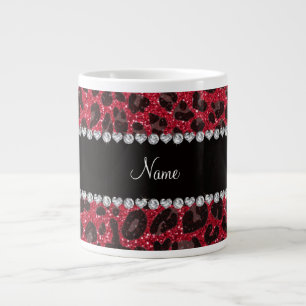 Individuelle Name-Rot-Glitzer Leopardendruck Jumbo-Tasse