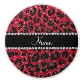 Individuelle Name-Rot-Glitzer Leopardendruck Keramikknauf (Vorderseite)