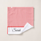 Individuelle Name Rot Polka Punkte auf Weiß Badhandtuch Set (Waschlappen)