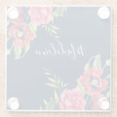 Individuelle Name Rot und Rosa Blume Dunkelblau Glasuntersetzer (Rückseite)