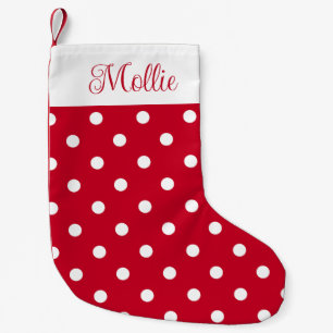 Individuelle Name Rot und Weiß Polka Dot Kleiner Weihnachtsstrumpf