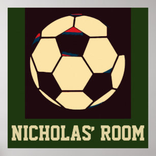 Individuelle Name Rot-Weiß-Creme Grüner Fußballbal Poster