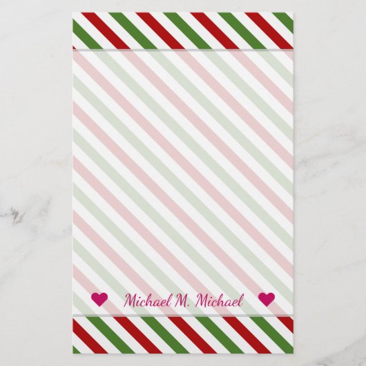 Individuelle Name + Rot, Weiß und Grün Streifen Briefpapier (Vorderseite)
