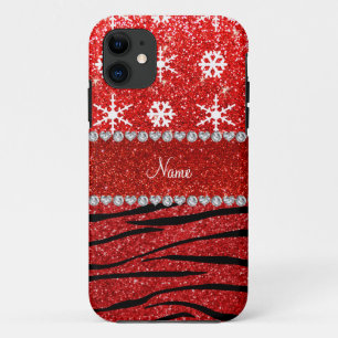 Individuelle Name Roter Glitzer Zebra Schneeflocke Case-Mate iPhone Hülle