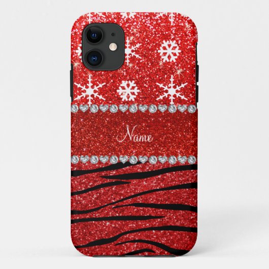 Individuelle Name Roter Glitzer Zebra Schneeflocke Case-Mate iPhone Hülle (Rückseite)