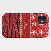Individuelle Name Roter Glitzer Zebra Schneeflocke Case-Mate iPhone Hülle (Rückseite (Horizontal))