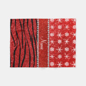 Individuelle Name Roter Glitzer Zebra Schneeflocke Fleecedecke (Vorderseite (Horizontal))