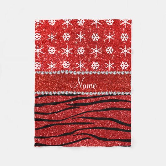 Individuelle Name Roter Glitzer Zebra Schneeflocke Fleecedecke (Vorderseite)