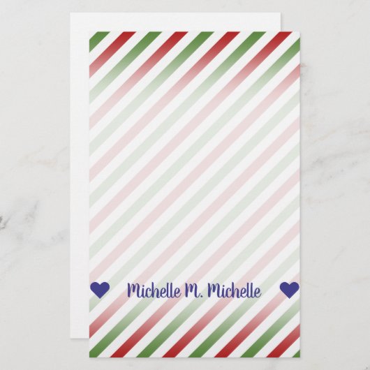 Individuelle Name; rotes, weißes und grünes Streif Briefpapier (Vorne/Hinten)