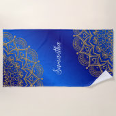 Individuelle Name Royal Blue und Gold Mandala Eleg Strandtuch (Vorderseite)