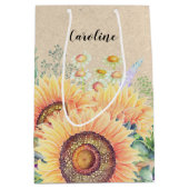 Individuelle Name | Rustikale Sonnenblumen Gastges Mittlere Geschenktüte (Vorderseite)