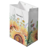 Individuelle Name | Rustikale Sonnenblumen Hochzei Mittlere Geschenktüte (Vorderseite Schrägansicht)