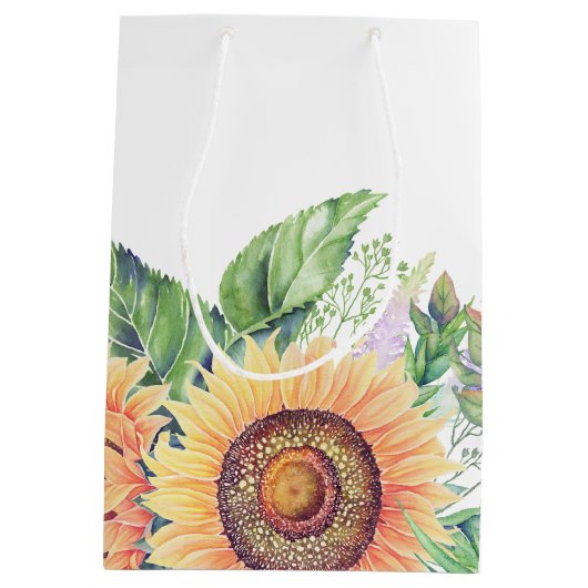 Individuelle Name | Rustikale Sonnenblumen Hochzei Mittlere Geschenktüte (Rückseite)