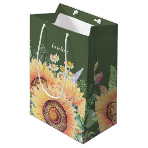 Individuelle Name Rustikale Sonnenblumen Hochzei Mittlere Geschenktüte