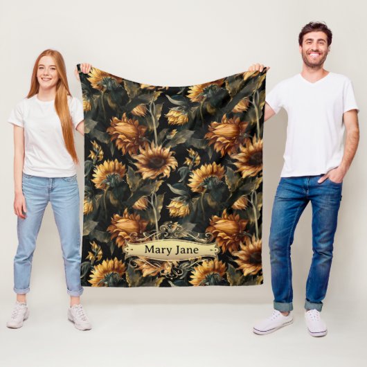 Individuelle Name Rustikale Sonnenblumen Vintage W Fleecedecke (Beispiel)