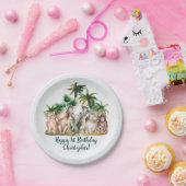 Individuelle Name Safari Tiere Palmen Bäume Geburt Pappteller (Party)