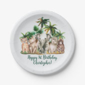 Individuelle Name Safari Tiere Palmen Bäume Geburt Pappteller (Vorderseite)