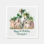 Individuelle Name Safari Tiere Palmen Bäume Geburt Serviette (Vorderseite)
