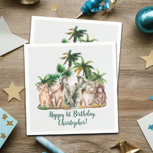 Individuelle Name Safari Tiere Palmen Bäume Geburt Serviette