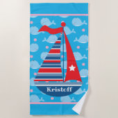 Individuelle Name Sailboat Kindermädchen Strandtuch (Vorderseite)