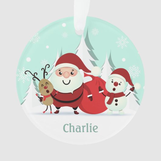 individuelle Name Santa, Rentier & Snowman Ornament (Vorderseite)