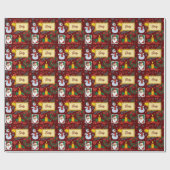 Individuelle Name Santa Snowman Holiday Roter Weih Geschenkpapier (Flach)